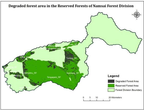 Identification of degraded forests /forest gap areas in RFs of NER