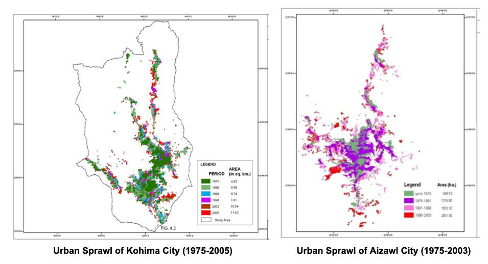Urban Sprawl of Kohima / Aizawl City City (1975-2005)